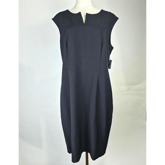 Kasper Sheath Dress Womens 16 Black Sleeveless Career Pencil Midi Cocktail NWT - Picture 1 of 8